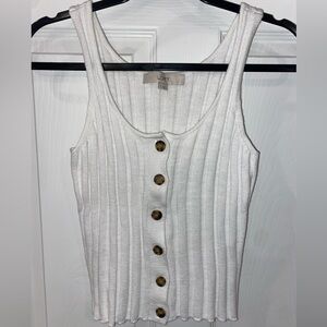 LOFT Ivory Ribbed Button-Front Tank Top